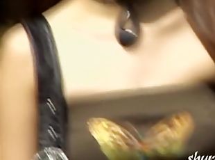 Glamorous seductive hoe flashes her boobs when some dude pulls her top